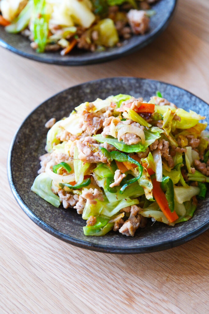 豚ひき肉とカット野菜のおかか炒め